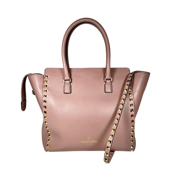 Valentino Red Calfskin Leather Rockstud Double Handle Tote Bag