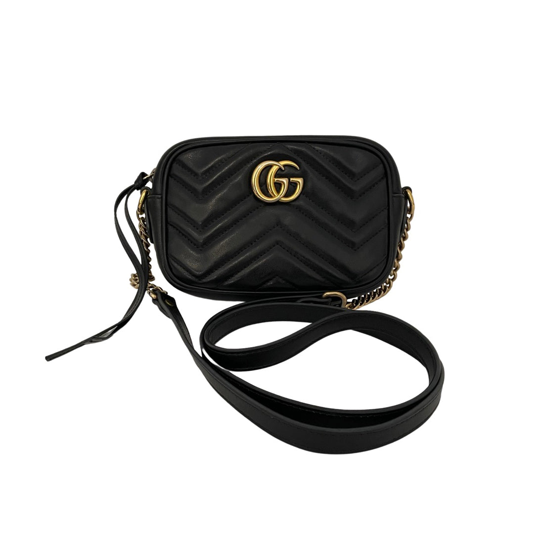 Gucci GG Marmont Camera Bag Matelasse Small Black in Leather with