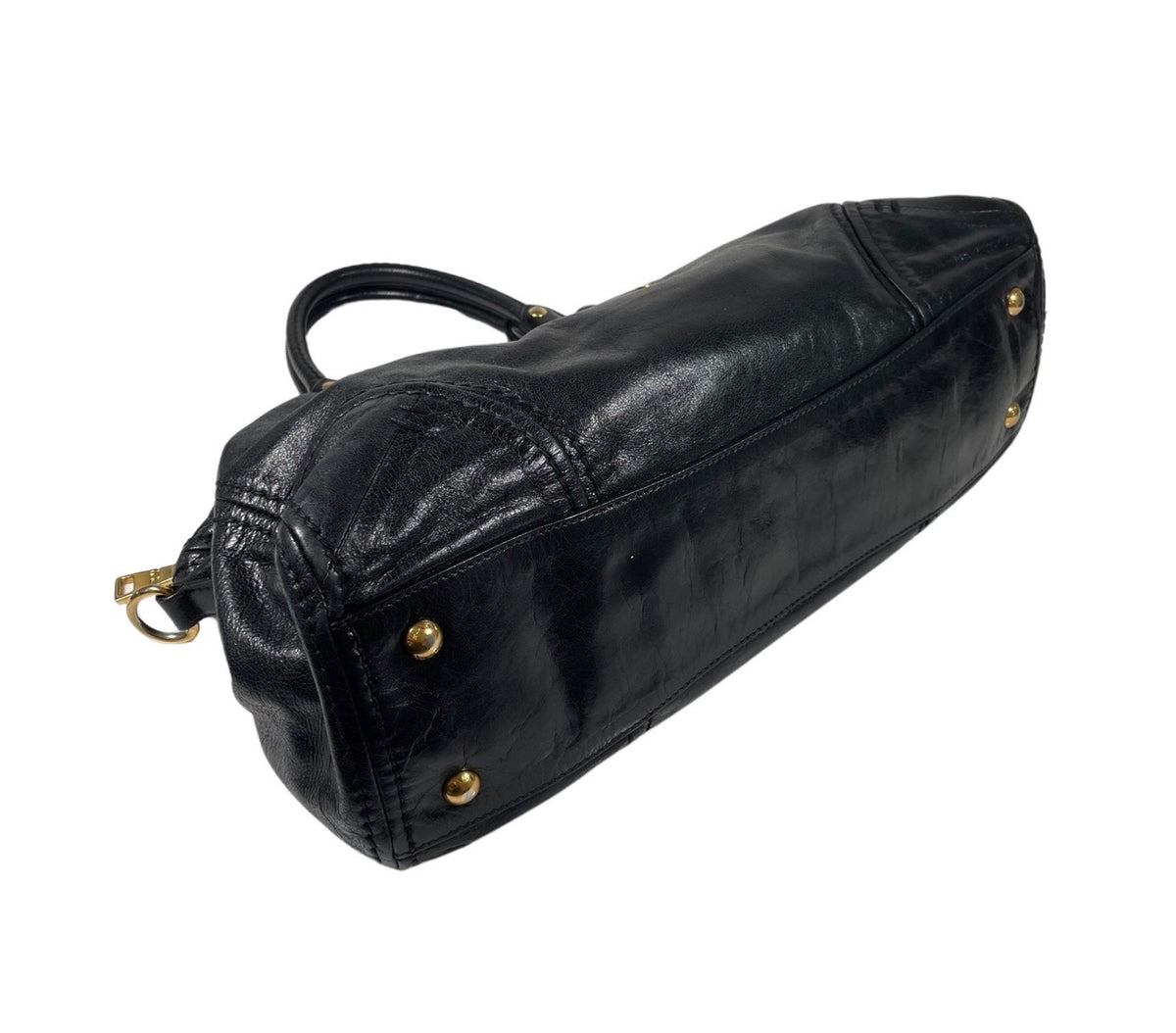 Prada Black Leather Bag with gold Hardware and Shoulder Strap