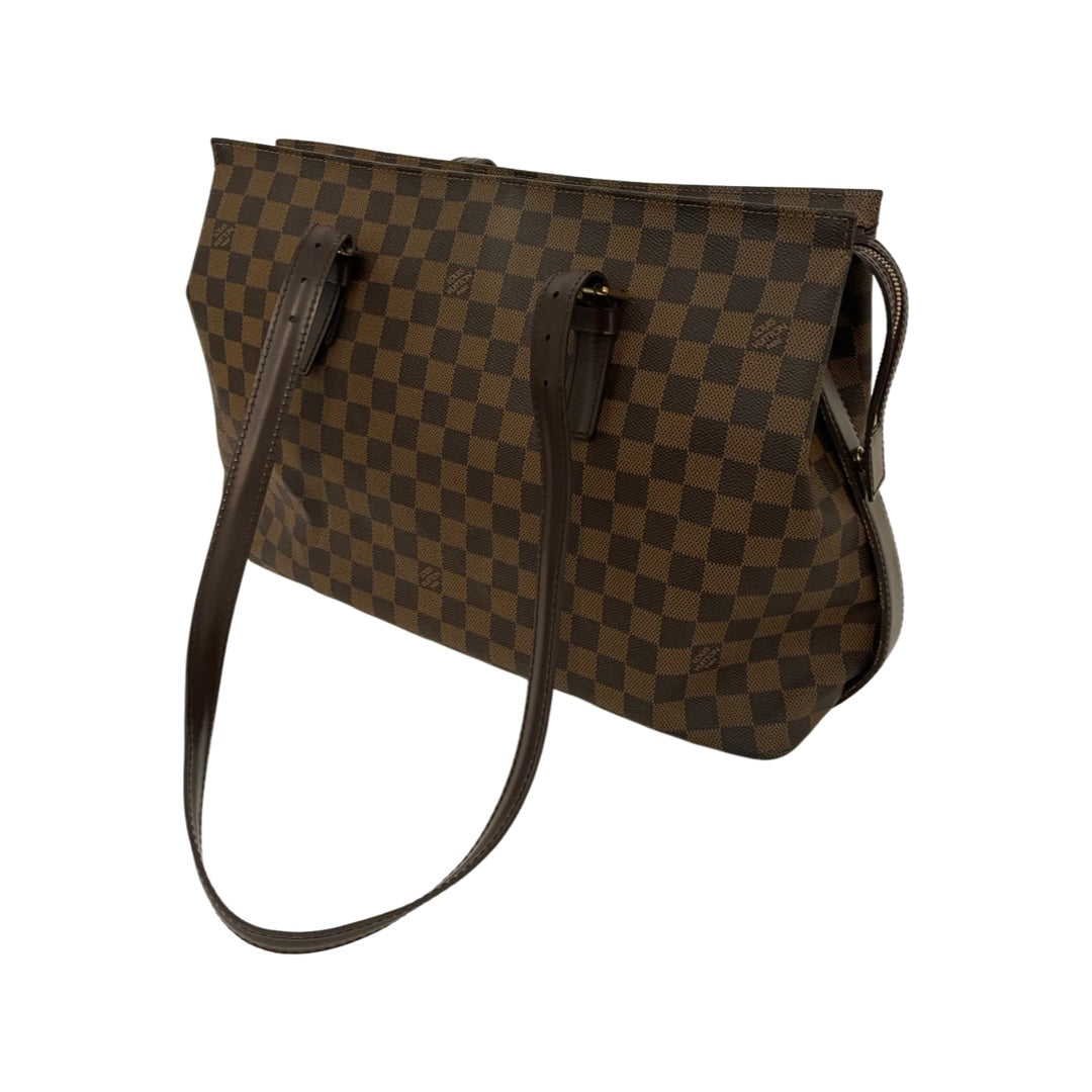 Louis Vuitton Chelsea Damier Ebene Shoulder Bag Leather Red Brown