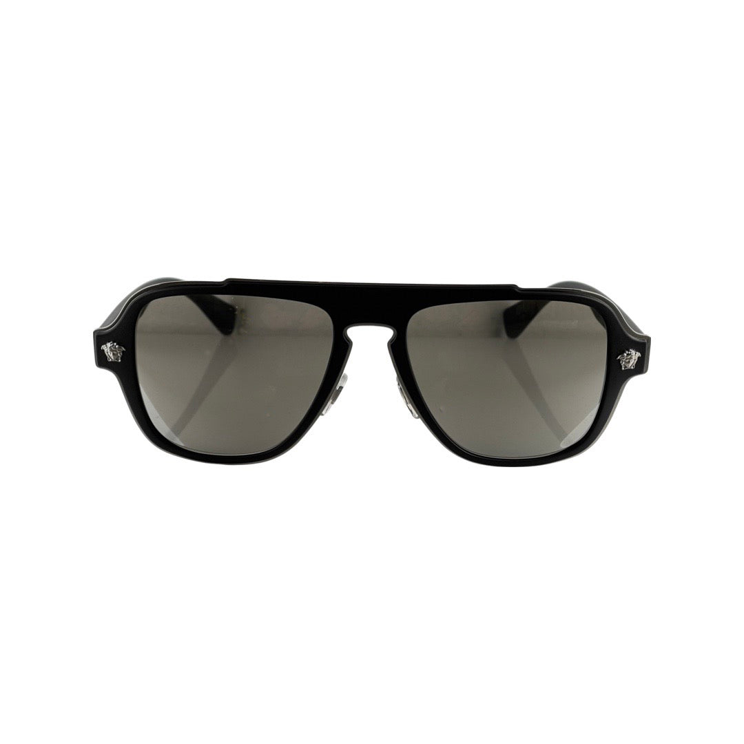 Versace NEW Black Silver Mirror Sunglasses