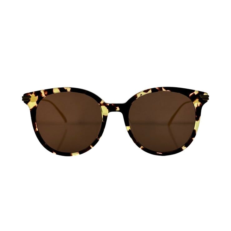 Bottega Veneta - Round Havana Gold Arm Sunglasses