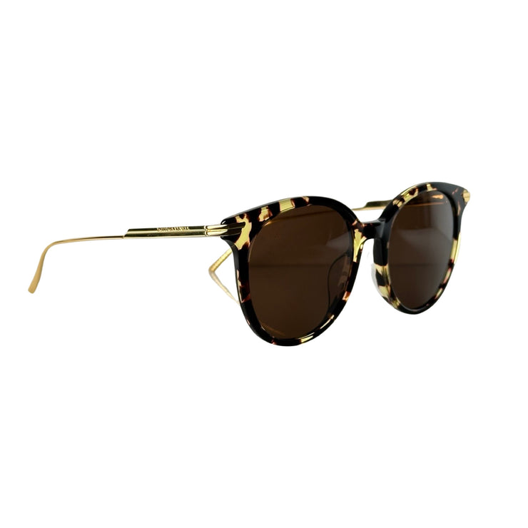 Bottega Veneta - Round Havana Gold Arm Sunglasses