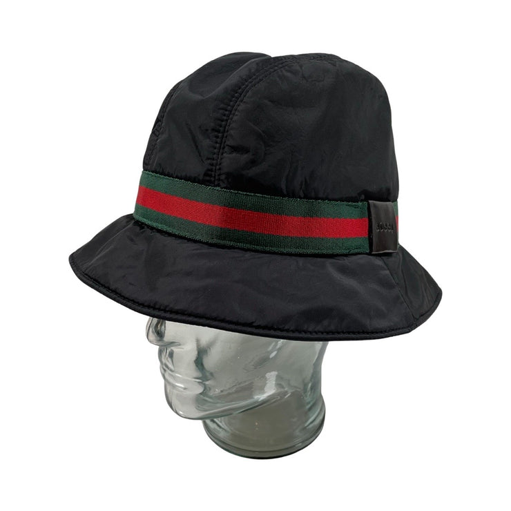 Gucci - Black Nylon Web Stripe Bucket Hat Large