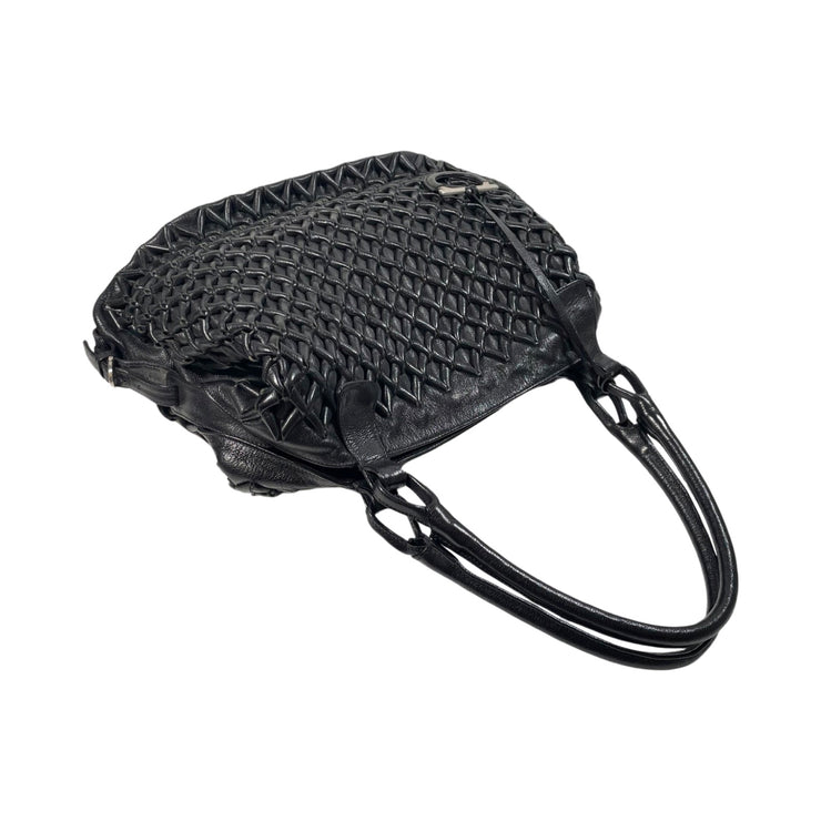 Salvatore Ferragamo - Black Woven Leather Top Handle Shoulder Bag
