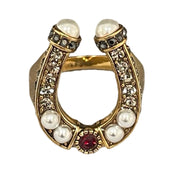 Alexander McQueen - Gold Horseshoe Ring w/Crystals & Pearls