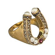 Alexander McQueen - Gold Horseshoe Ring w/Crystals & Pearls