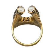 Alexander McQueen - Gold Horseshoe Ring w/Crystals & Pearls