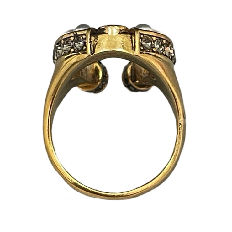 Alexander McQueen - Gold Horseshoe Ring w/Crystals & Pearls