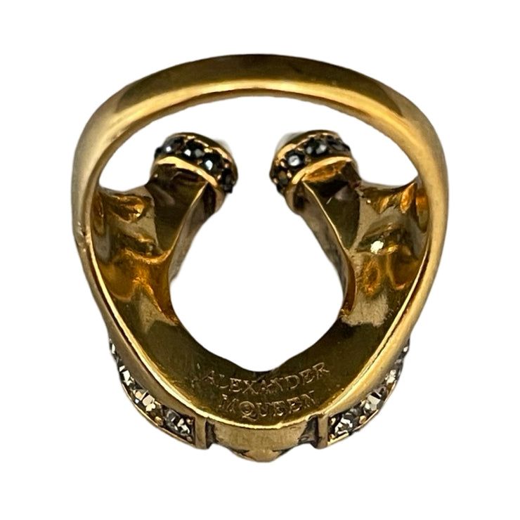 Alexander McQueen - Gold Horseshoe Ring w/Crystals & Pearls