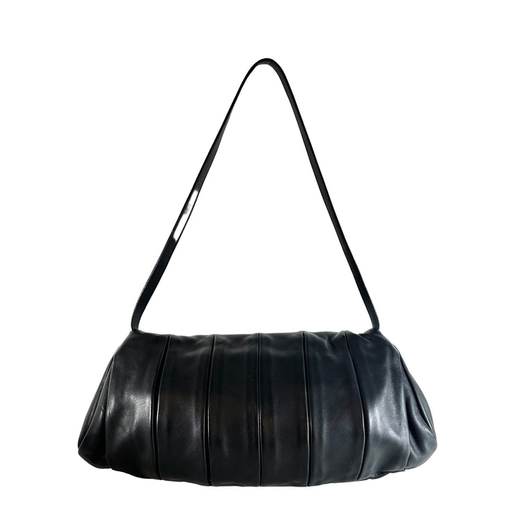 Bally - Black Pleated Leather Flap Over Shoulder Bag