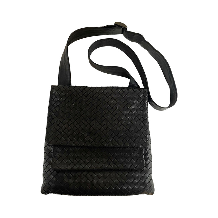 Bottega Veneta - Black Lambskin Intrecciato Messenger Crossbody