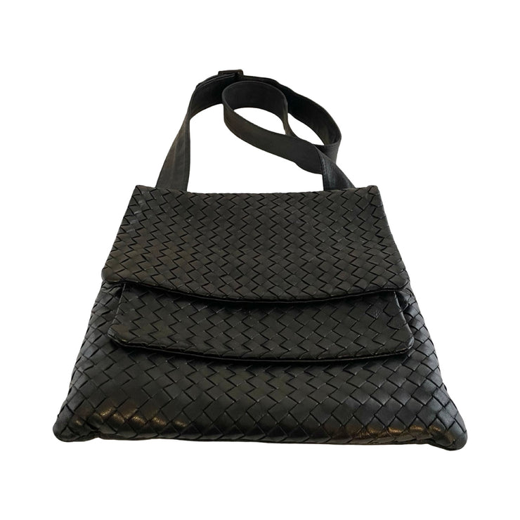 Bottega Veneta - Black Lambskin Intrecciato Messenger Crossbody