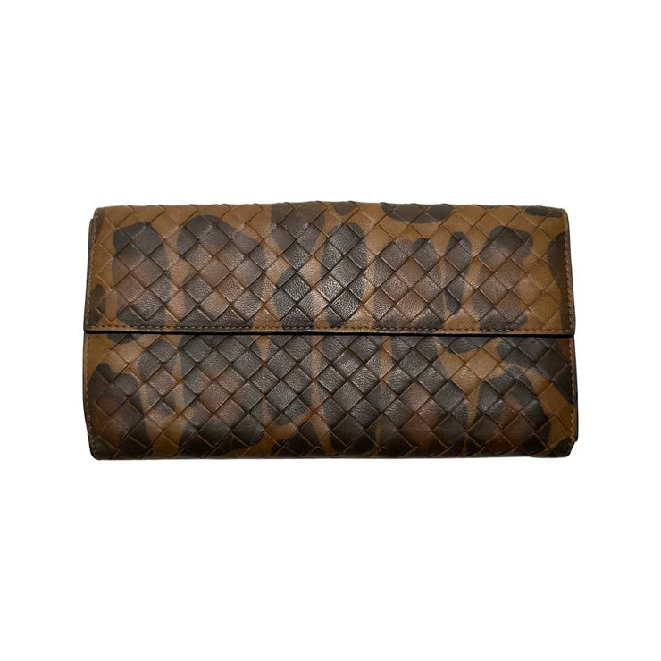 Bottega Veneta - Brown Leather Animal Print Long Wallet