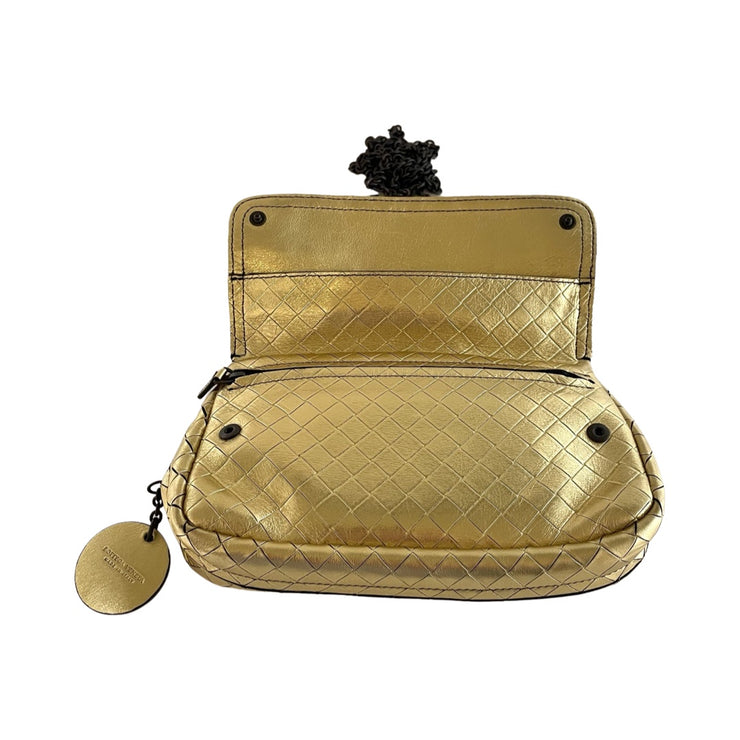 Bottega Veneta - Gold Nappa Leather Intrecciato Expandable Crossbody