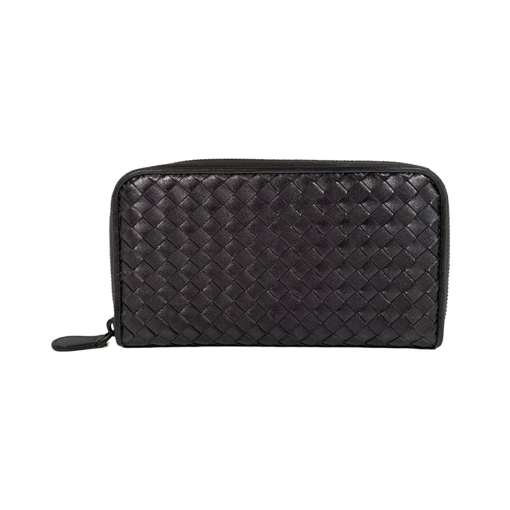 Bottega Veneta - Gray Intrecciato Lambskin Long Zip Wallet