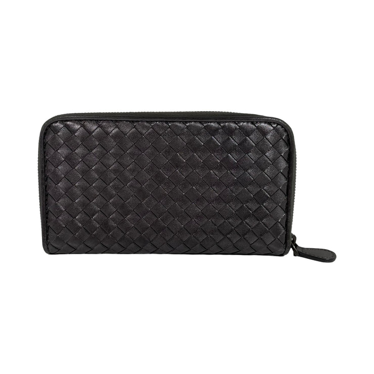 Bottega Veneta - Gray Intrecciato Lambskin Long Zip Wallet