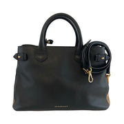 Burberry - Black Leather House Check Banner Satchel w/Strap