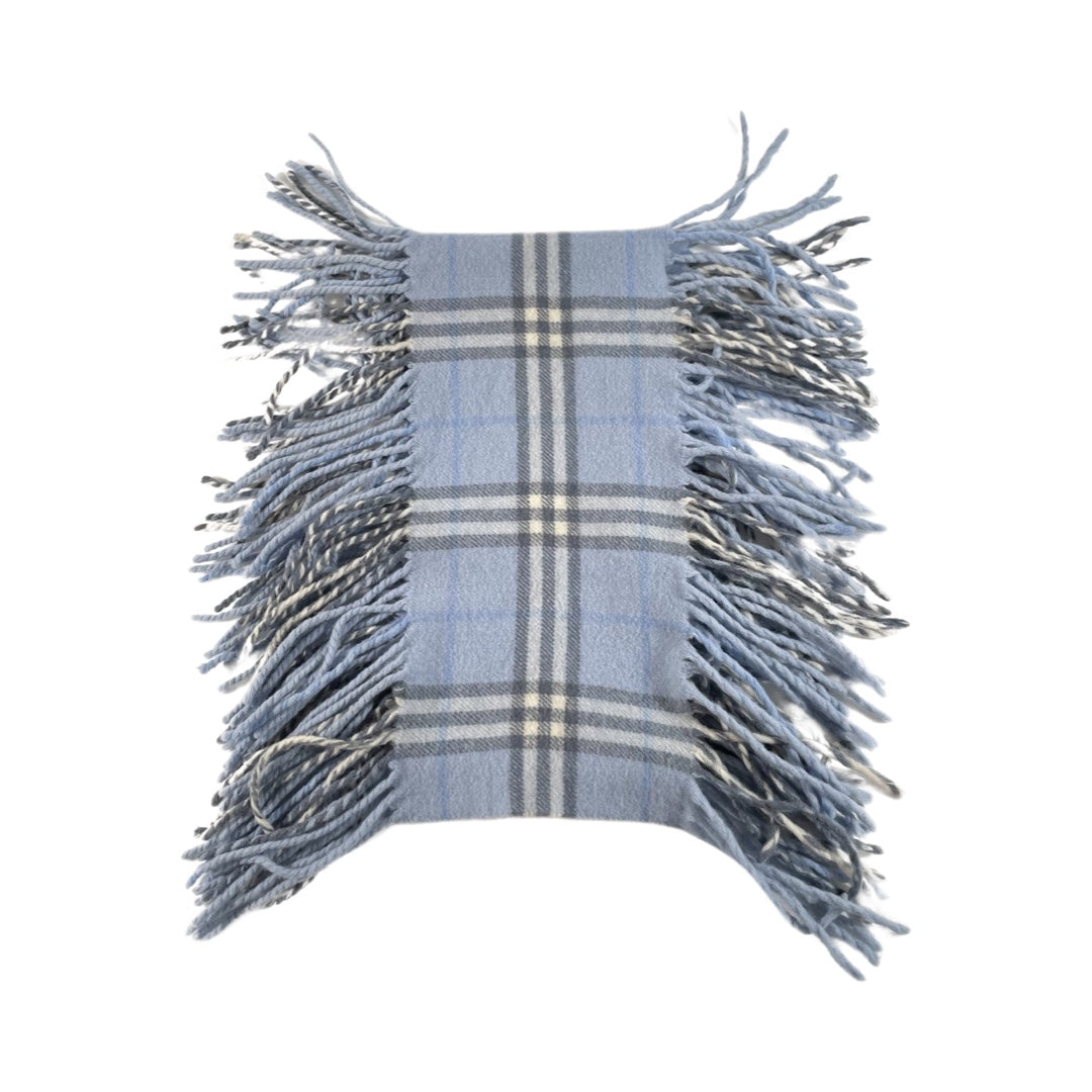 Burberry Light Blue House Check Fringe Lambswool Scarf FOMO