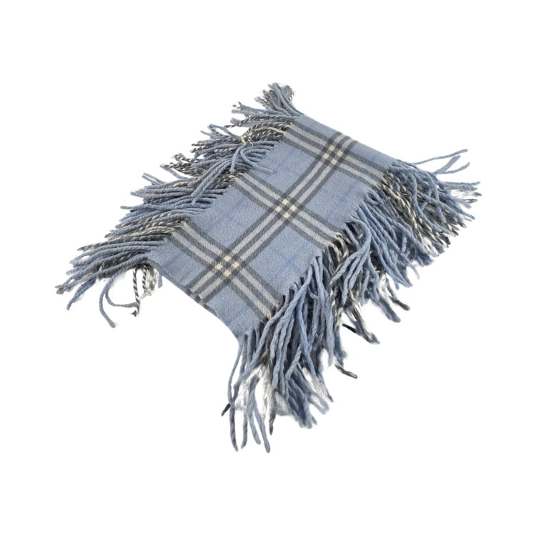 Burberry Light Blue House Check Fringe Lambswool Scarf FOMO