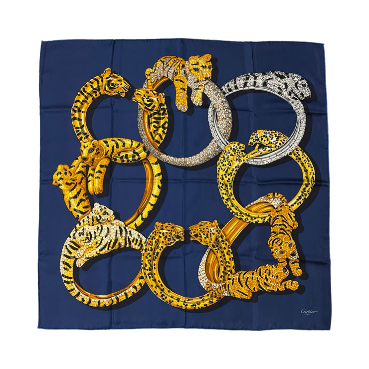 Cartier - Panther Rings Navy Silk Scarf