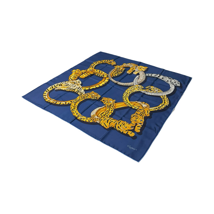 Cartier - Panther Rings Navy Silk Scarf