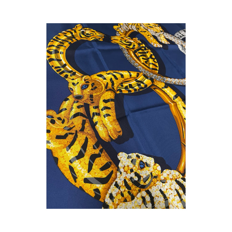 Cartier - Panther Rings Navy Silk Scarf