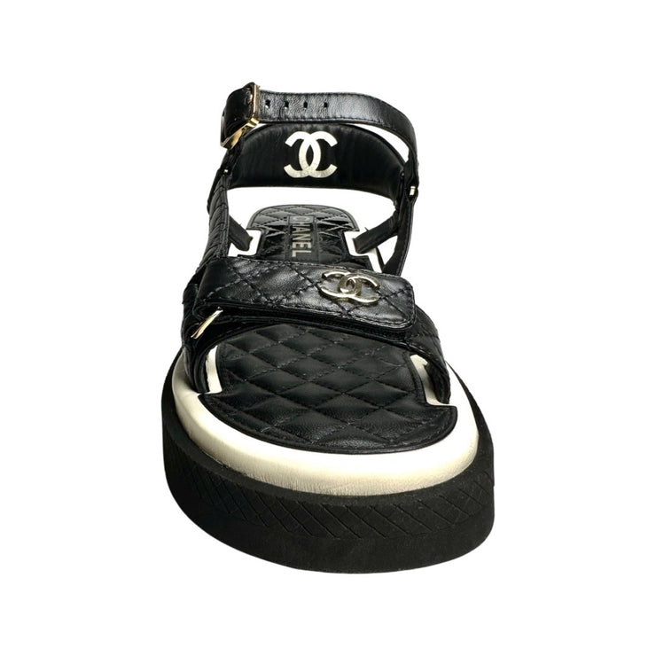 Chanel - 2022 Interlocking CC Logo Slingback Sandals Black
