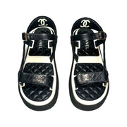 Chanel - 2022 Interlocking CC Logo Slingback Sandals Black