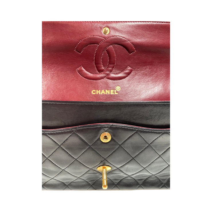Chanel - CC Black Quilted Lambskin Double Flap 25 Turn Lock