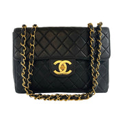 Chanel - CC Black Quilted Lambskin Jumbo Single Flap Turn Lock