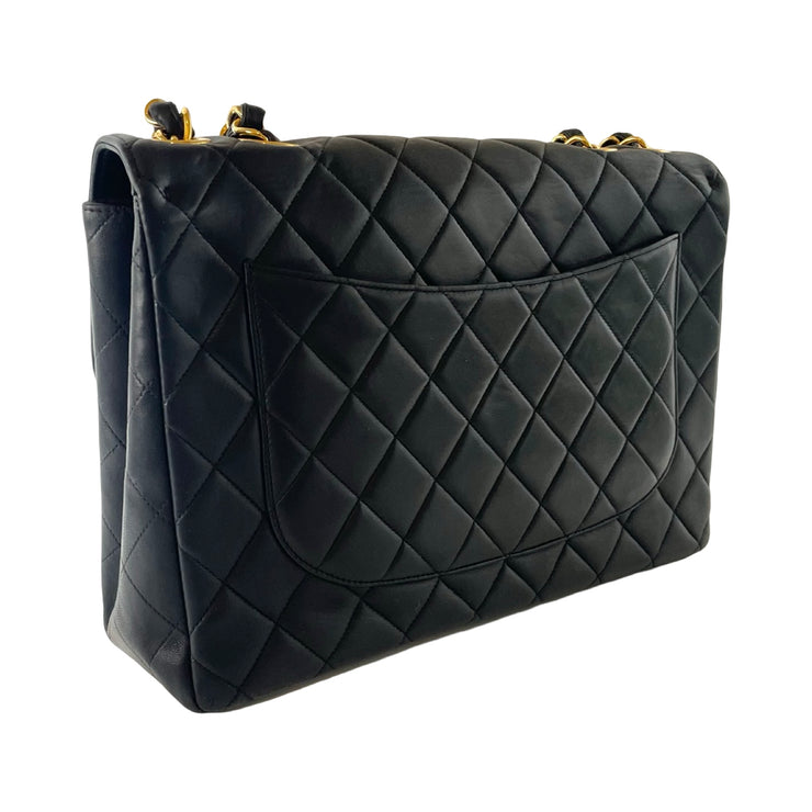 Chanel - CC Black Quilted Lambskin Jumbo Single Flap Turn Lock