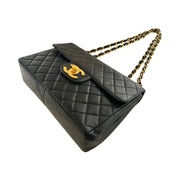 Chanel - CC Black Quilted Lambskin Jumbo Single Flap Turn Lock