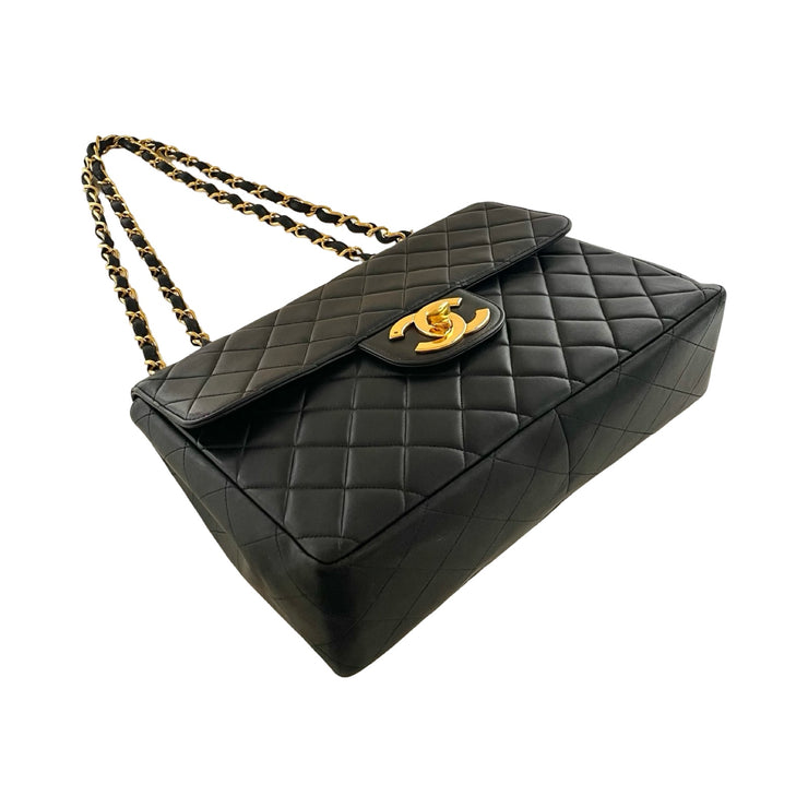 Chanel - CC Black Quilted Lambskin Jumbo Single Flap Turn Lock