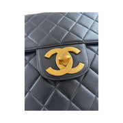 Chanel - CC Black Quilted Lambskin Jumbo Single Flap Turn Lock