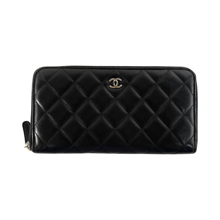 Chanel - CC Black Quilted Lambskin Long Zip Wallet