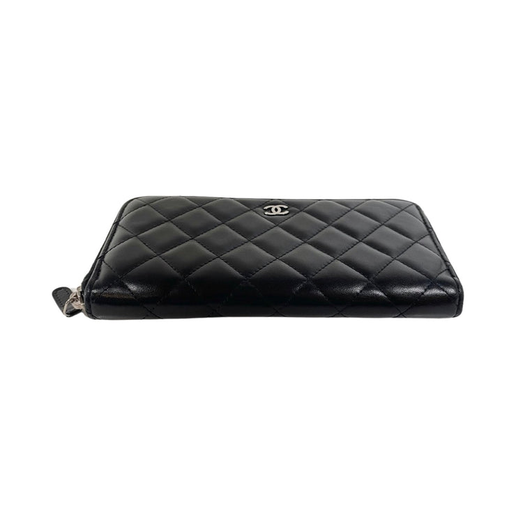 Chanel - CC Black Quilted Lambskin Long Zip Wallet