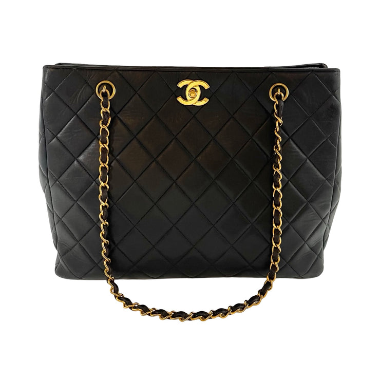 Chanel - CC Black Quilted Lambskin Turn Lock Chain Tote