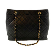 Chanel - CC Black Quilted Lambskin Turn Lock Chain Tote