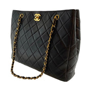 Chanel - CC Black Quilted Lambskin Turn Lock Chain Tote