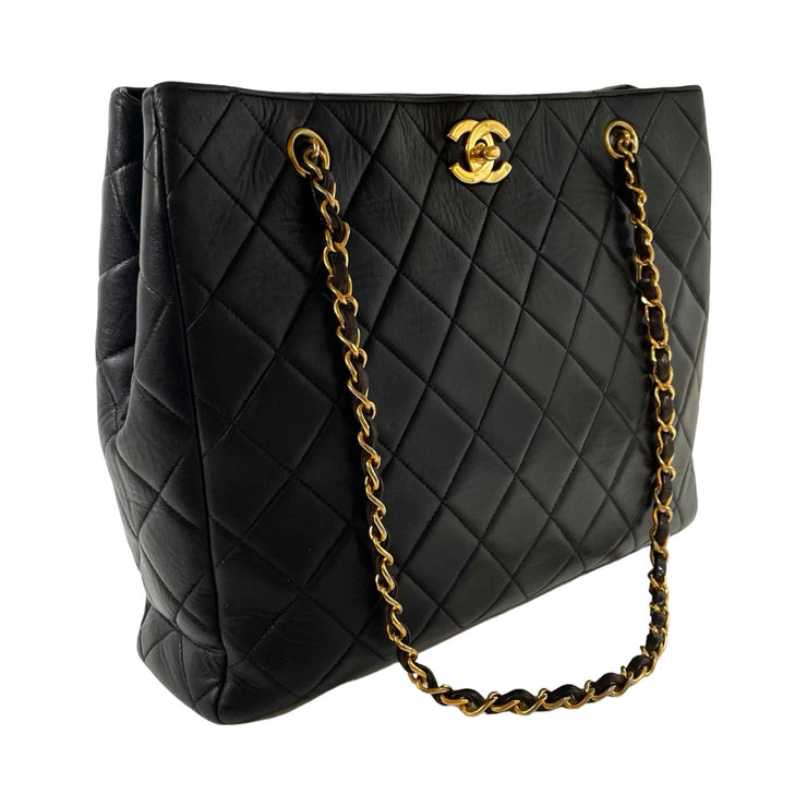 Chanel - CC Black Quilted Lambskin Turn Lock Chain Tote