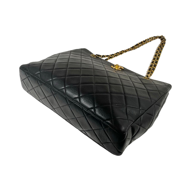 Chanel - CC Black Quilted Lambskin Turn Lock Chain Tote