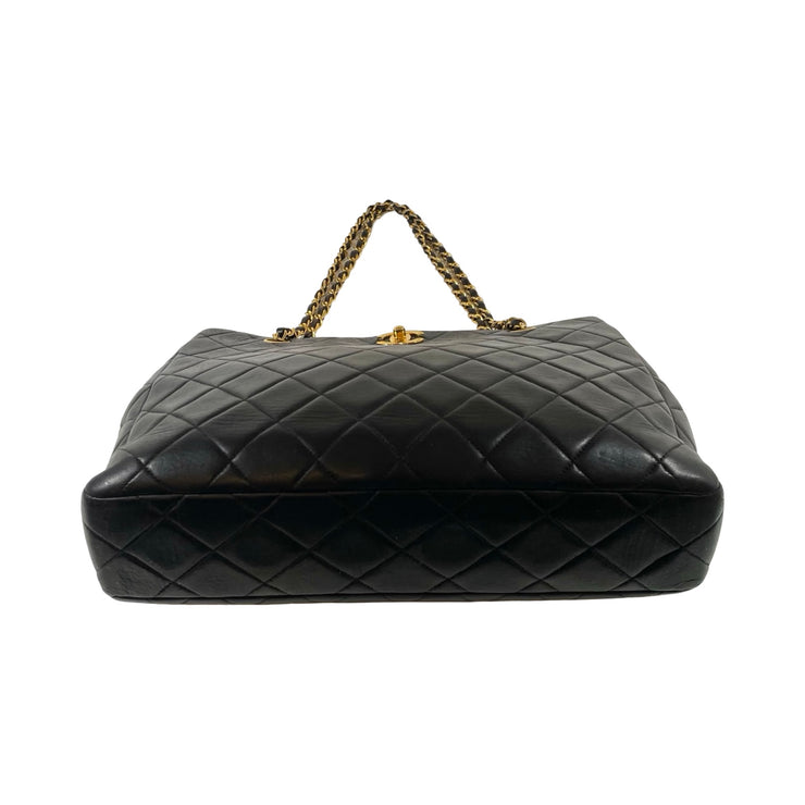 Chanel - CC Black Quilted Lambskin Turn Lock Chain Tote