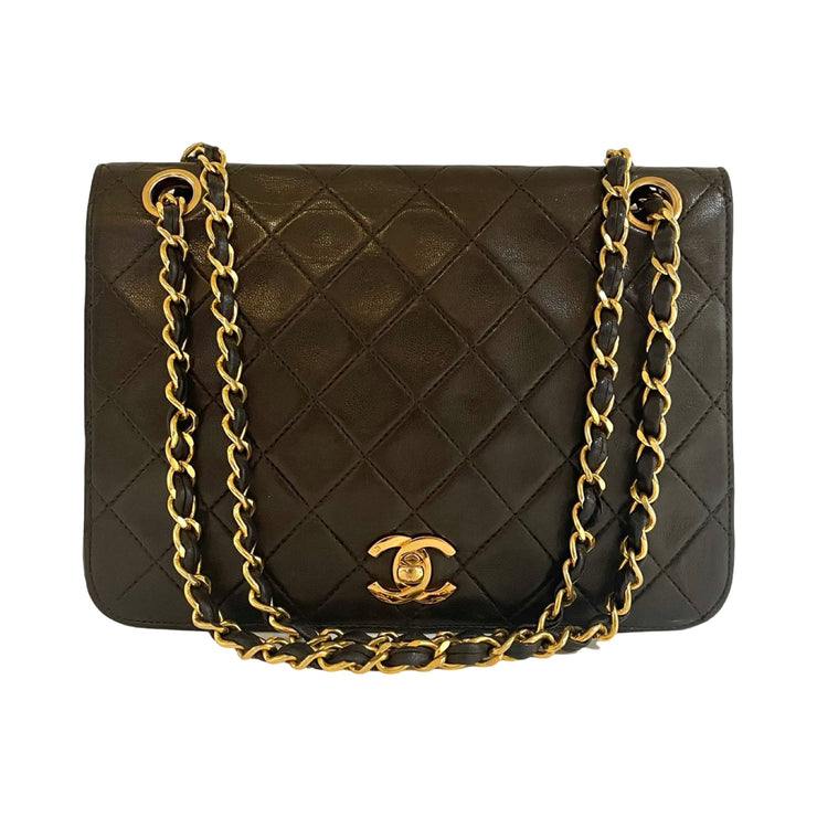 Chanel - CC Chocolate Quilted Lambskin Full Flap Turn Lock Shoulder Bag