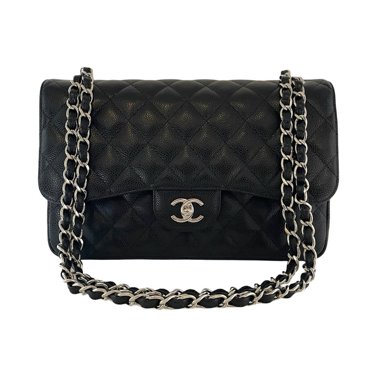 Chanel - CC Classic Jumbo Double Flap Black Caviar Leather