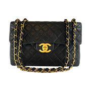 Chanel - CC Classic Jumbo Maxi Single Flap Black Quilted Lambskin