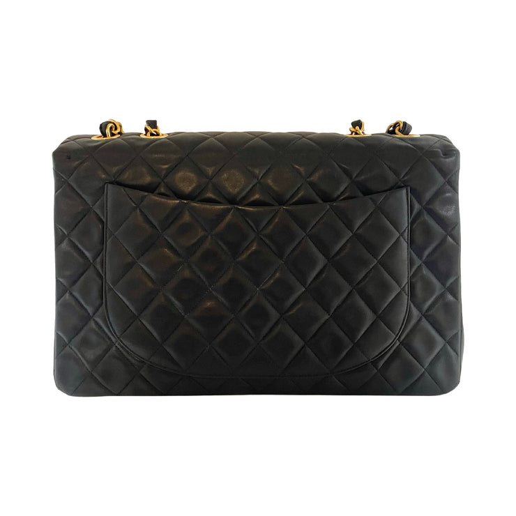 Chanel - CC Classic Jumbo Maxi Single Flap Black Quilted Lambskin