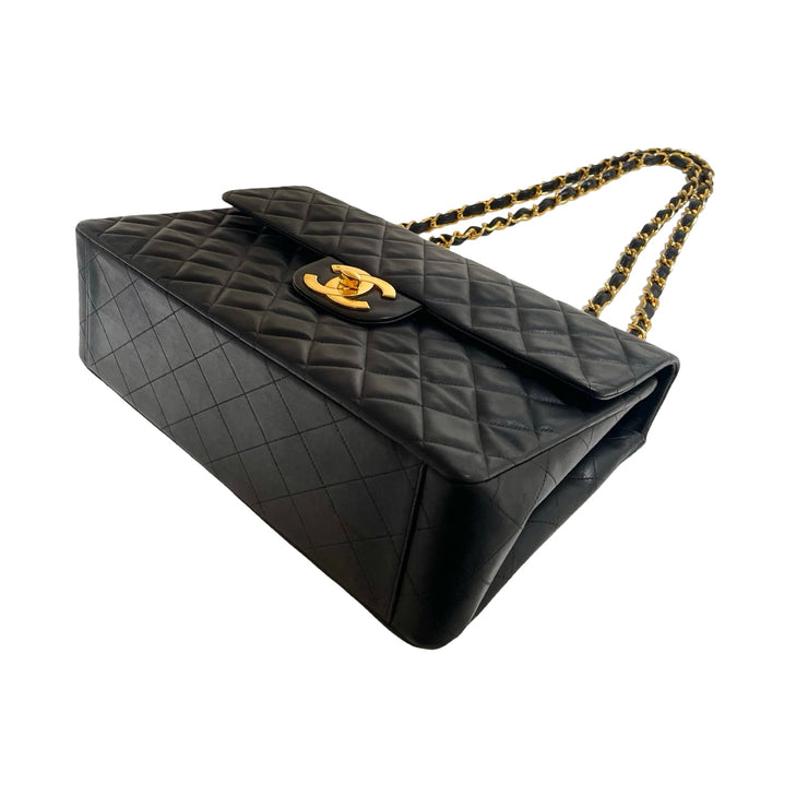 Chanel - CC Classic Jumbo Maxi Single Flap Black Quilted Lambskin