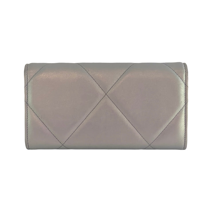 Chanel - CC Iridescent Ivory Lambskin Quilted 19 Flap Wallet