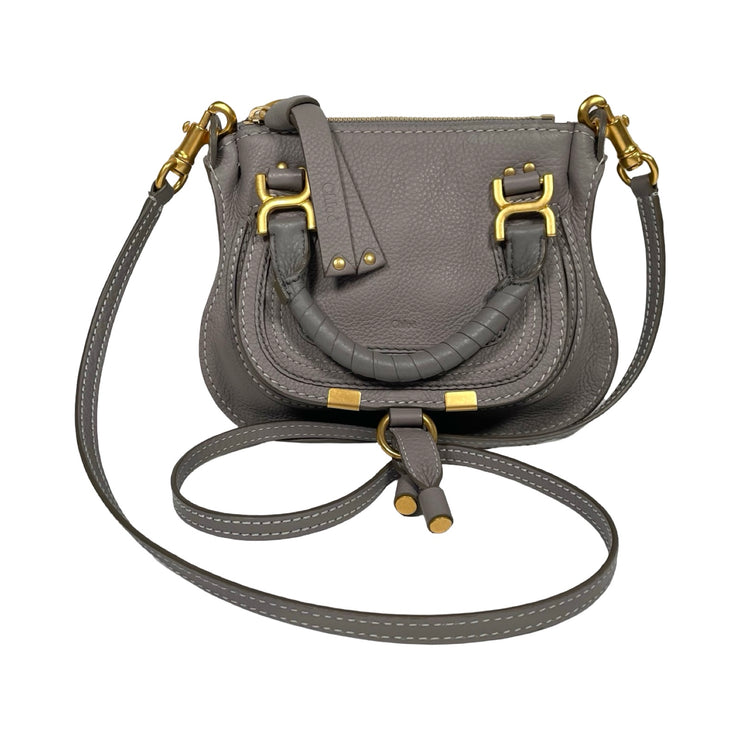 Chloe - Cashmere Grey Grained Leather Marcie Mini Double Carry Bag